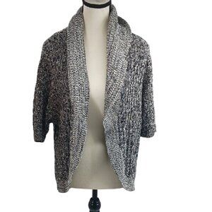 Express Cardigan Sweater Womens Size M Black White Open Front Knit Cocoon